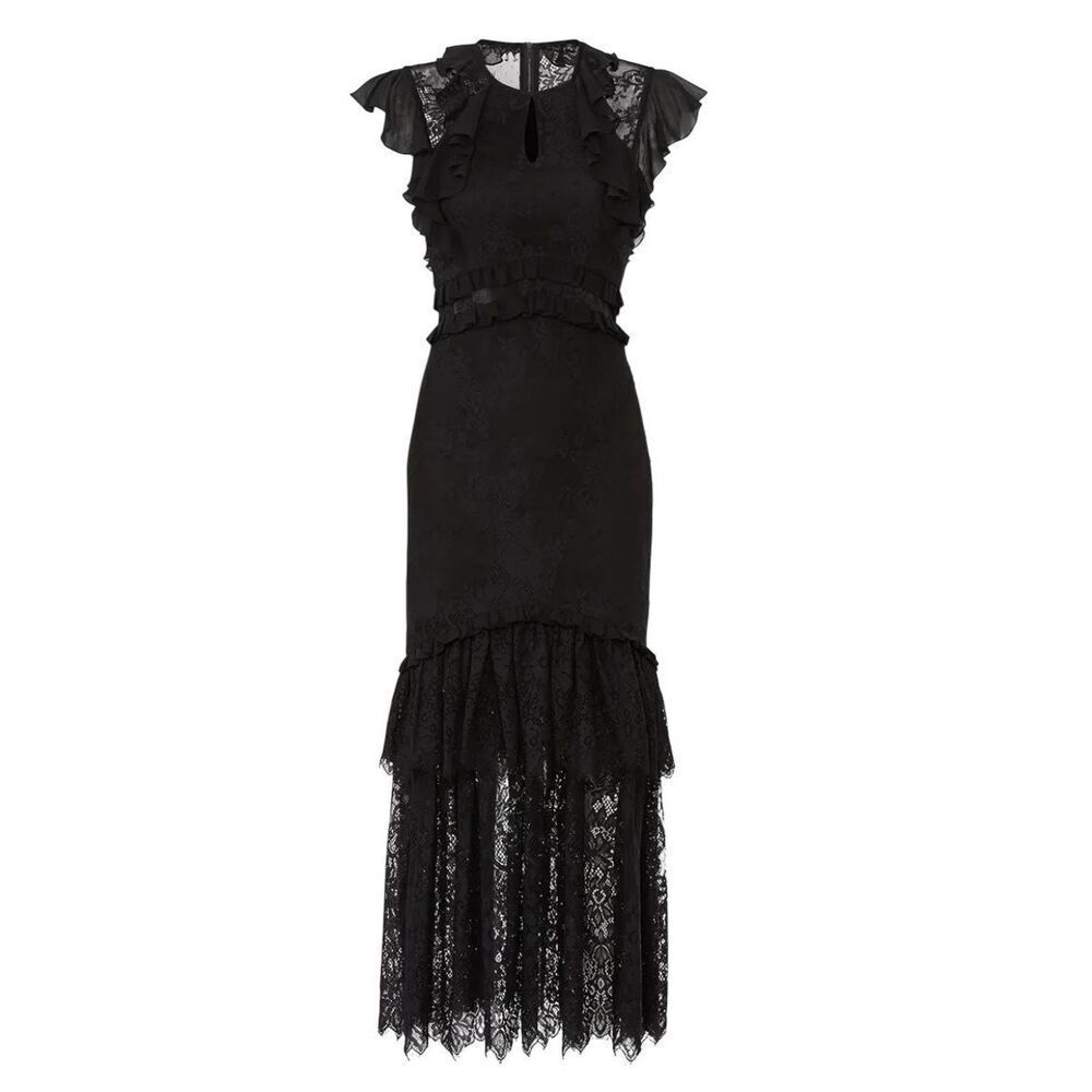 Three Floor Ruffle Illusion Lace Dress Size 2 MSRP: $515